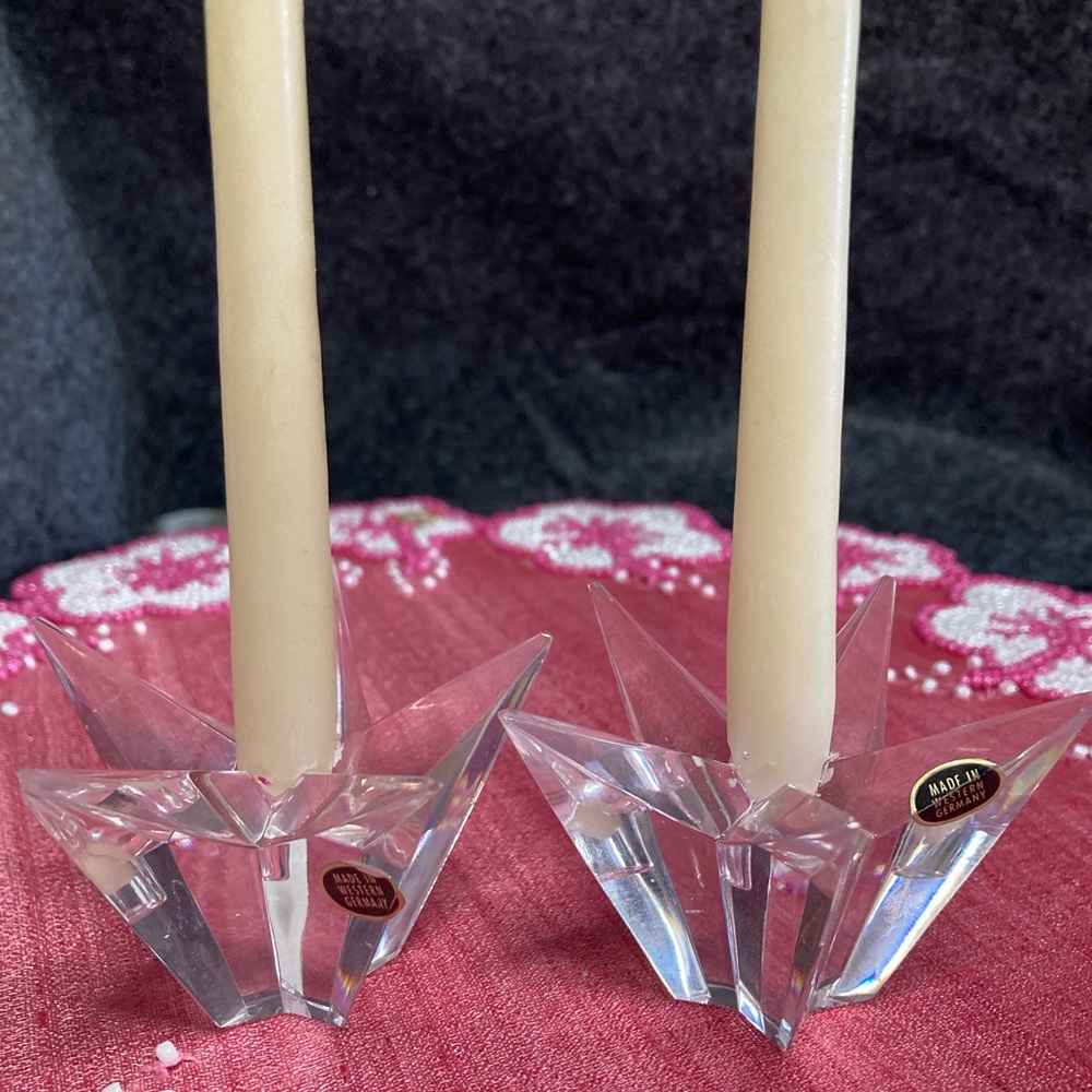 Vintage Crystal candle holders /star With Candles Made In Germany